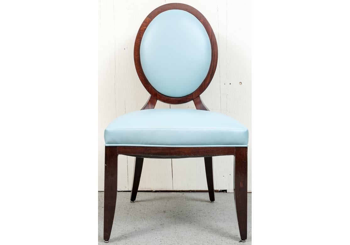 Mid-Century Modern Six Barbara Barry Baker Tiffany Blue Leather Dining Chairs For Sale