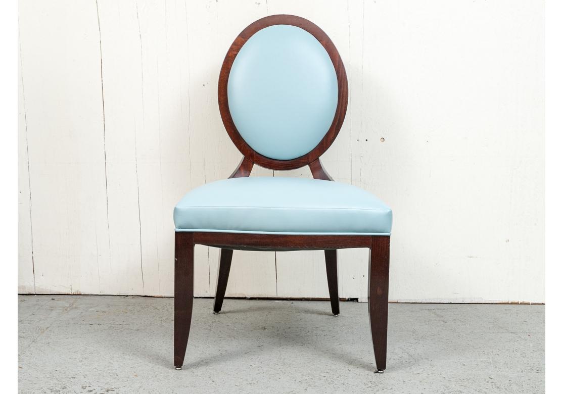 Contemporary Six Barbara Barry Baker Tiffany Blue Leather Dining Chairs For Sale