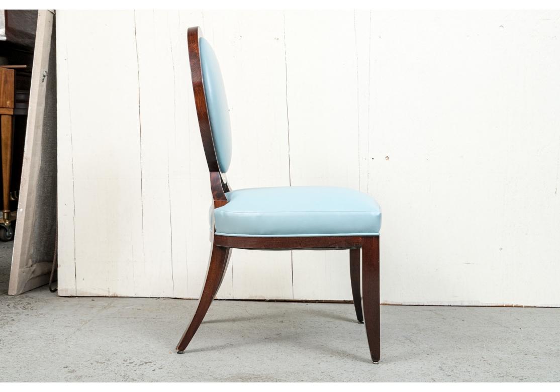 Six Barbara Barry Baker Tiffany Blue Leather Dining Chairs For Sale 3