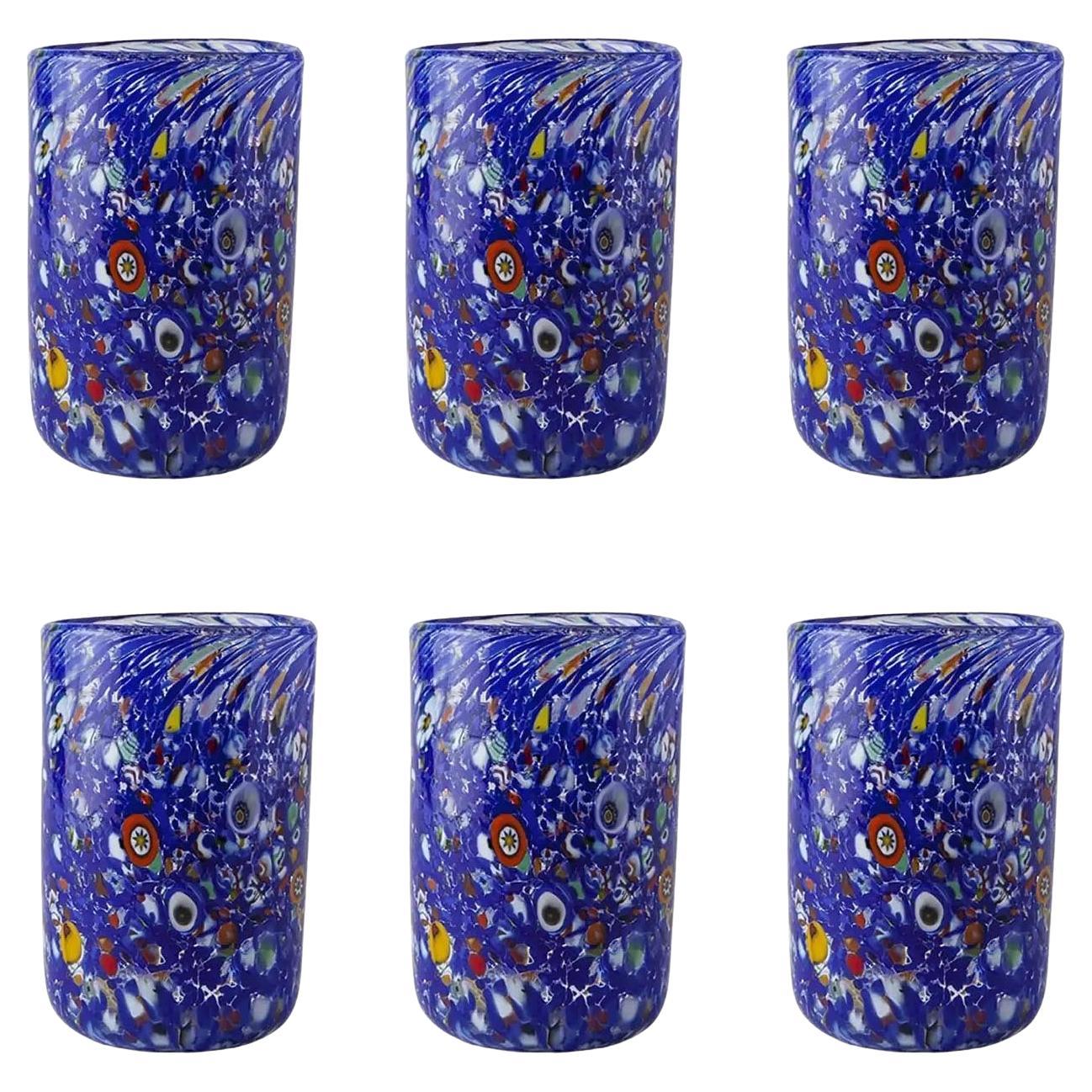 Set of 6 Blue Handmade Unique Goto Murano Drinking Glasses