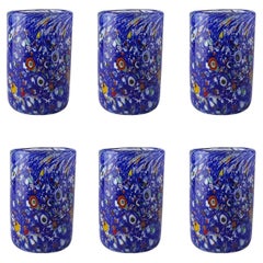 Set of 6 Blue Handmade Unique Goto Murano Drinking Glasses