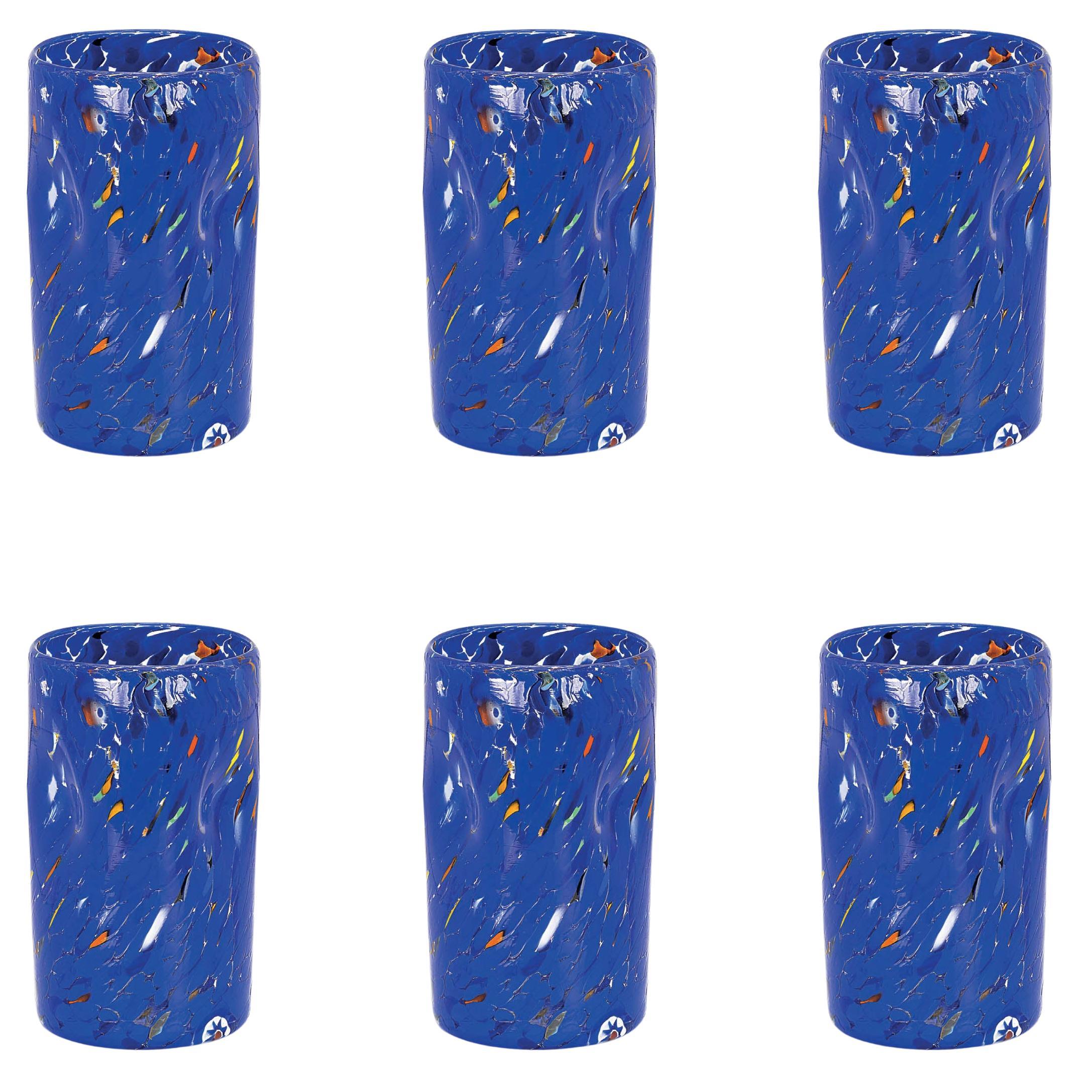 Set of 6 Blue Handmade Unique Goto Murano Drinking Glasses