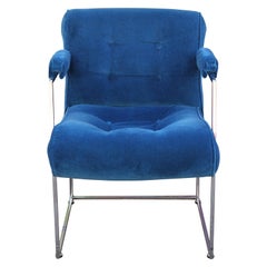 Set of 6 Blue Velvet and Chrome Milo Baughman Thayer Coggin Dining Chairs