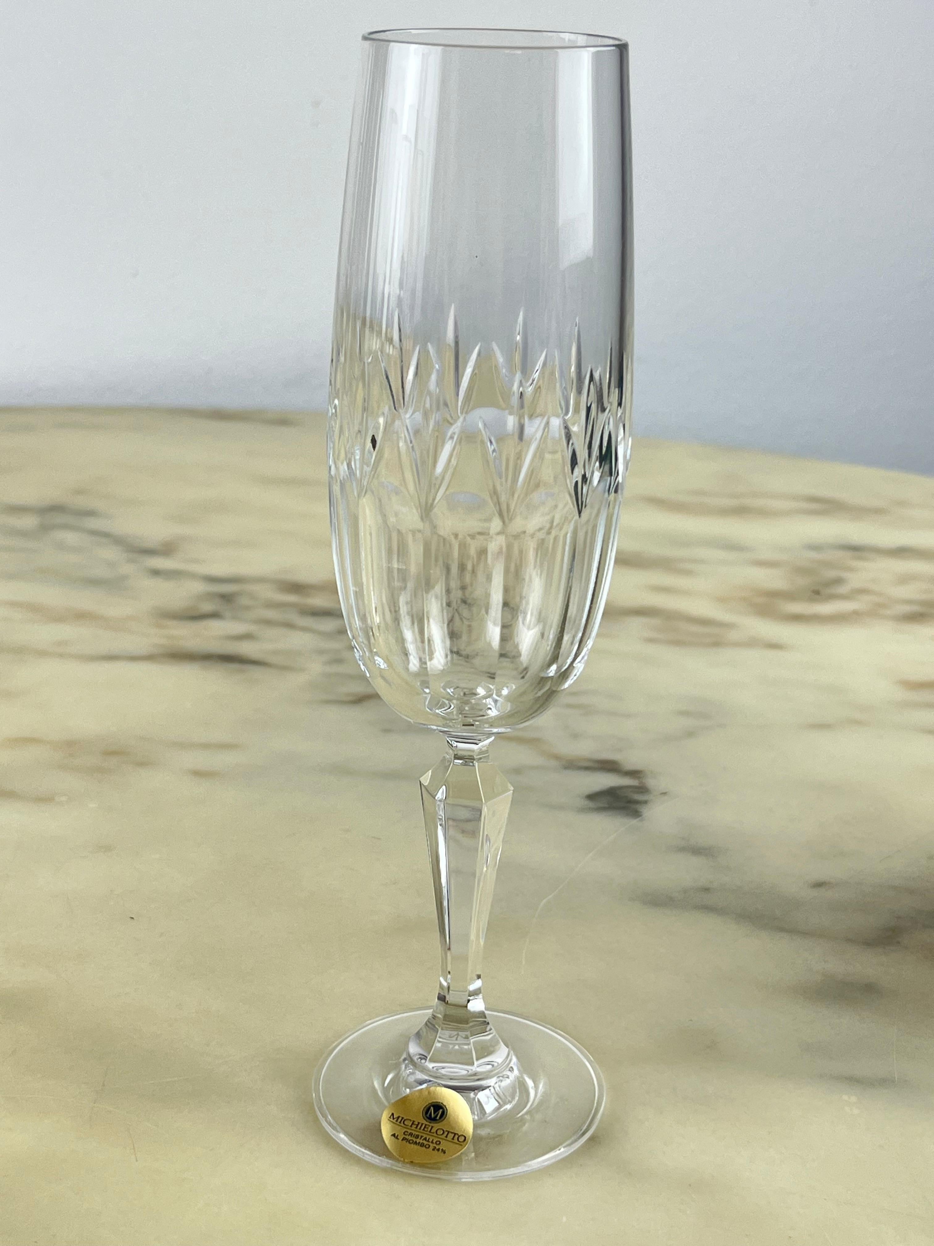 Set of 6 Bohemia Crystal Champagne Glasses, Czech Republic, 1980s, never used In Excellent Condition For Sale In Palermo, IT