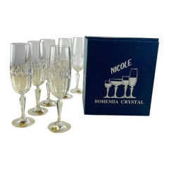 Set of 6 Bohemia Crystal Champagne Glasses, Czech Republic, 1980s, never used
