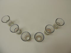 Set of '6' Bohemian Blue and Orange Hand Painted Juice Glasses