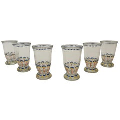 Vintage Set of '6' Bohemian Blue and Orange Hand Painted Juice Glasses