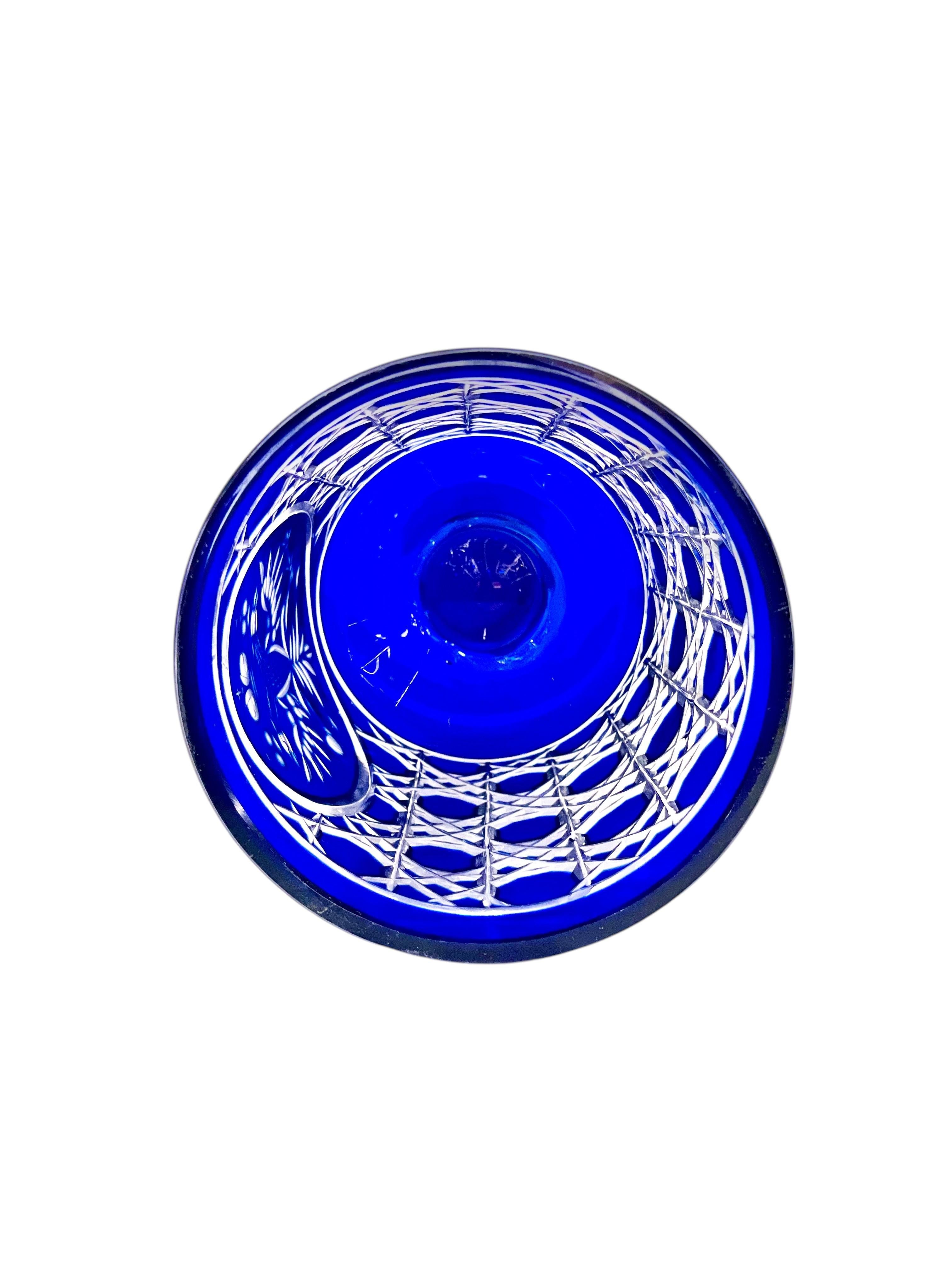 Set of 6 Bohemian Cobalt Blue Overlay Crystal Goblets For Sale 4