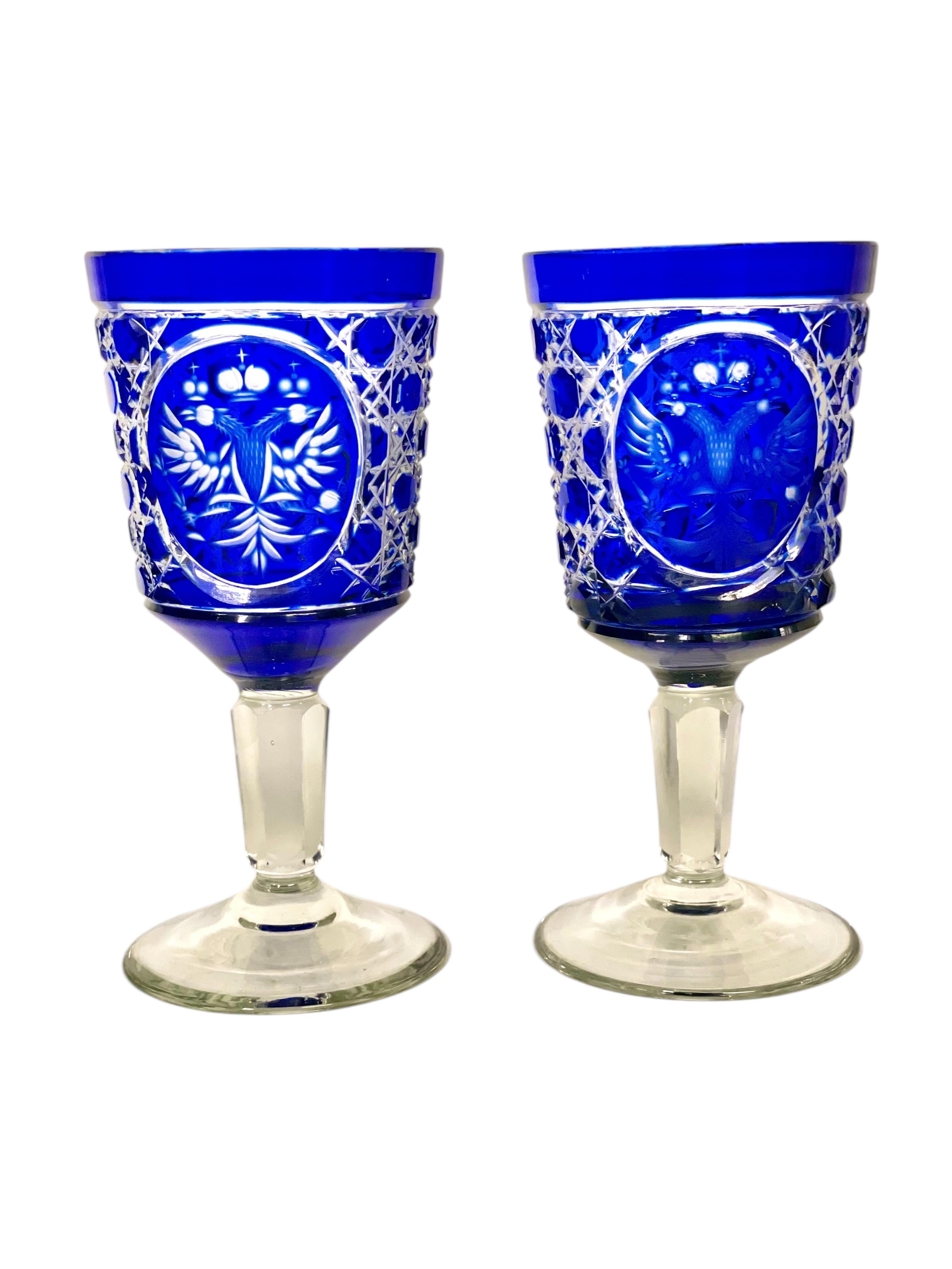 Set of 6 Bohemian Cobalt Blue Overlay Crystal Goblets For Sale 8