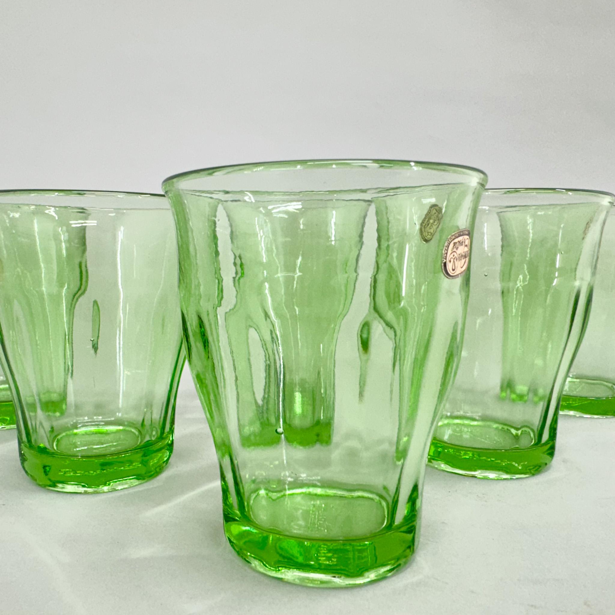 Mid-Century Modern Set of 6 Bohemian Crystal Uranium Glass Glasses, 1970s For Sale