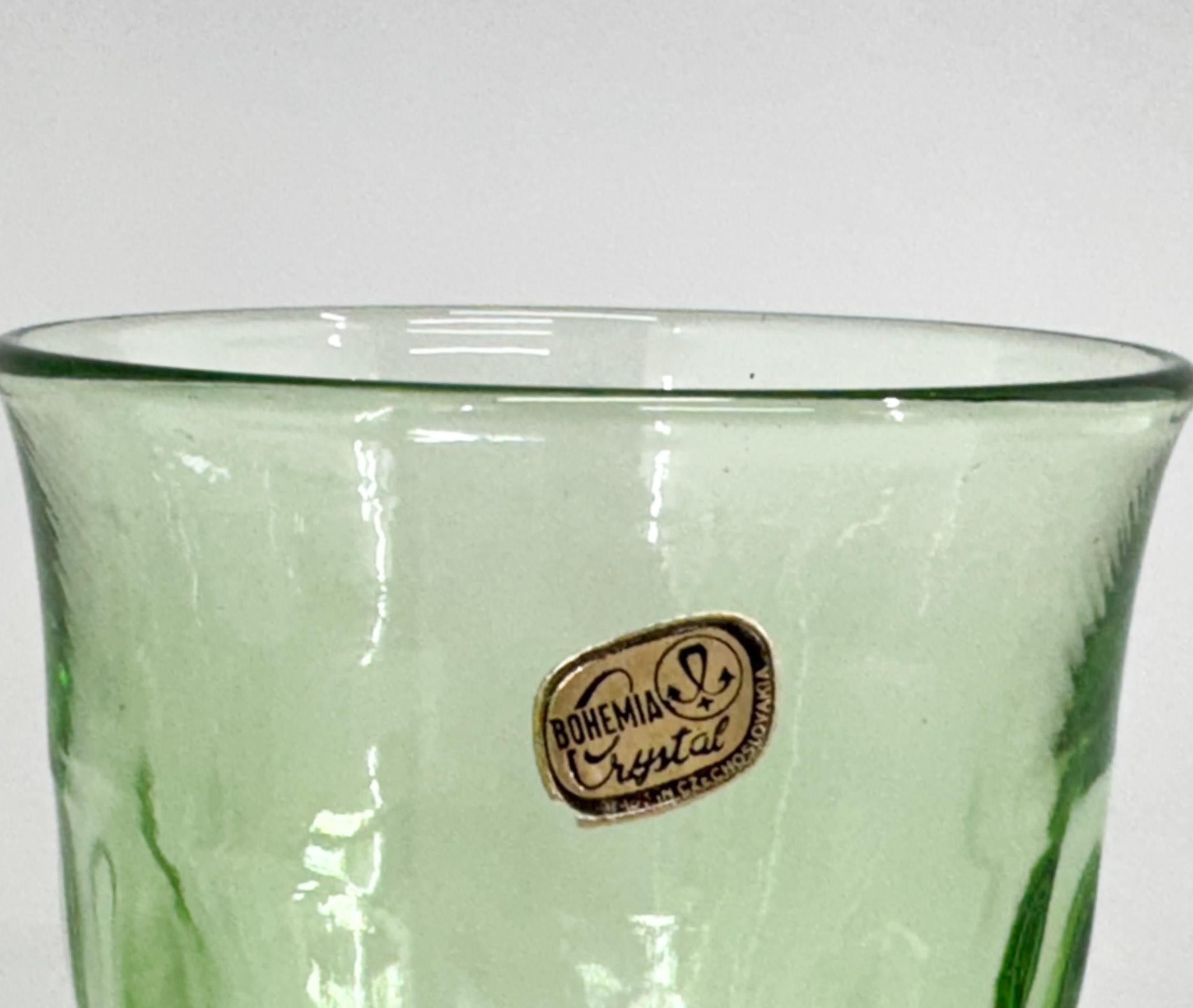 Set of 6 Bohemian Crystal Uranium Glass Glasses, 1970s In Good Condition For Sale In Praha, CZ