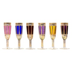 Set of 6 Bohemian Handmade Gilt Glass Champagne Glasses