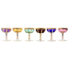 Set of 6 Bohemian Handmade Gilt Glass Champagne Glasses