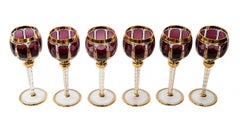 Set de 6 Copas de Vino de Cristal Dorado de Bohemia Hechas a Mano