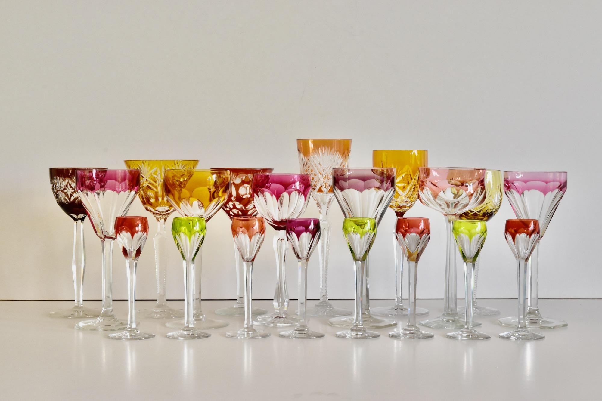 Set of 6 Bohemian Multicolored Antique Crystal Wine Glasses 2