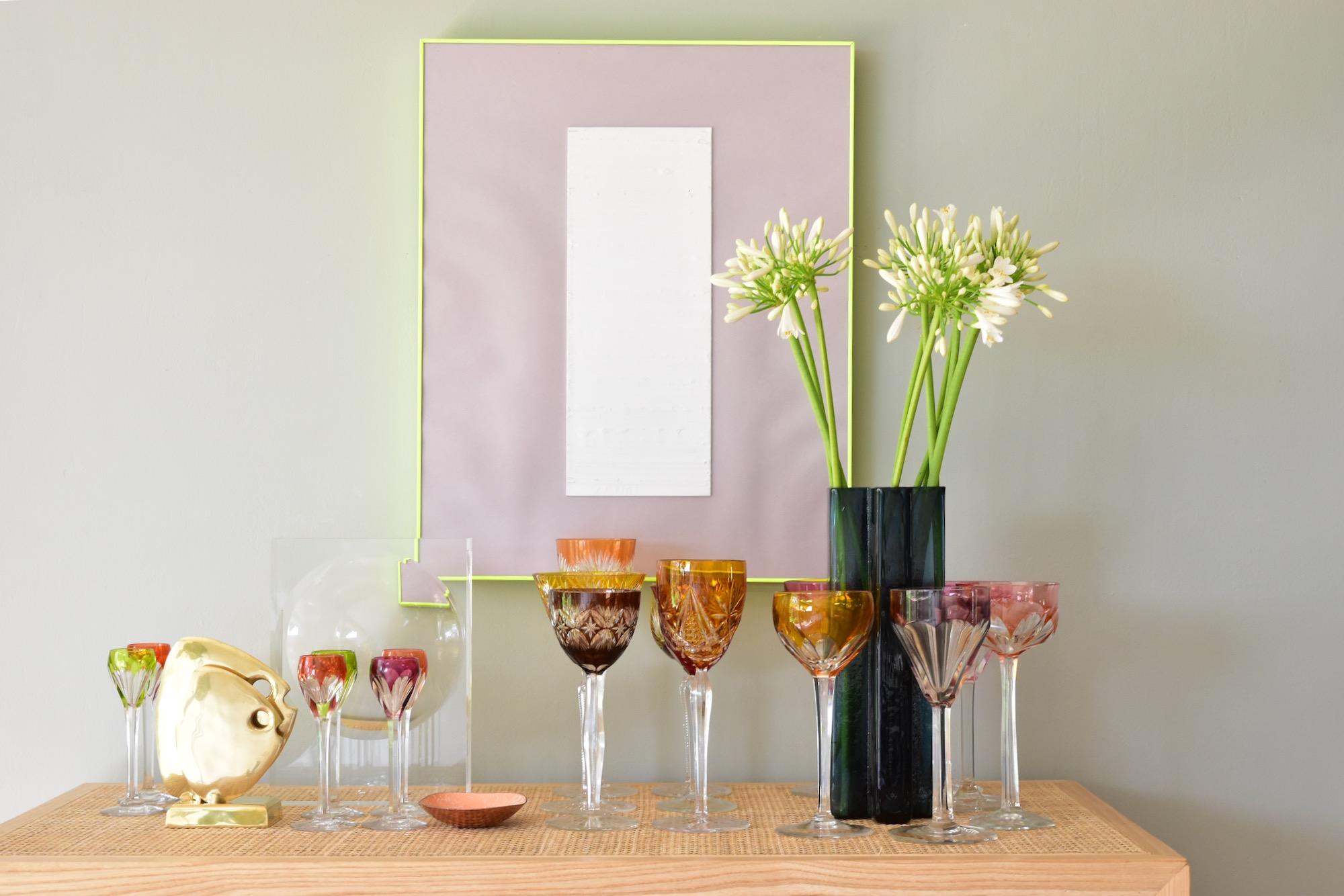 Set of 6 Bohemian Multicolored Antique Crystal Wine Glasses 3