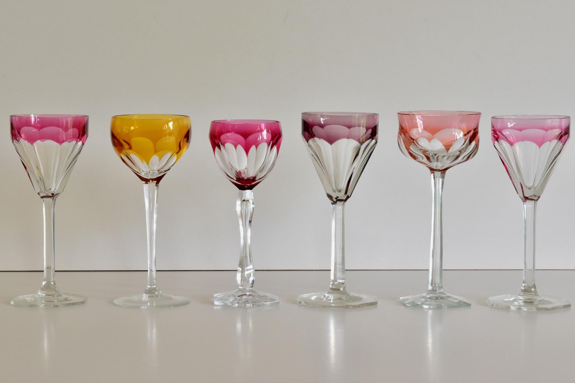 Set of 6 Bohemian Multicolored Antique Crystal Wine Glasses 4