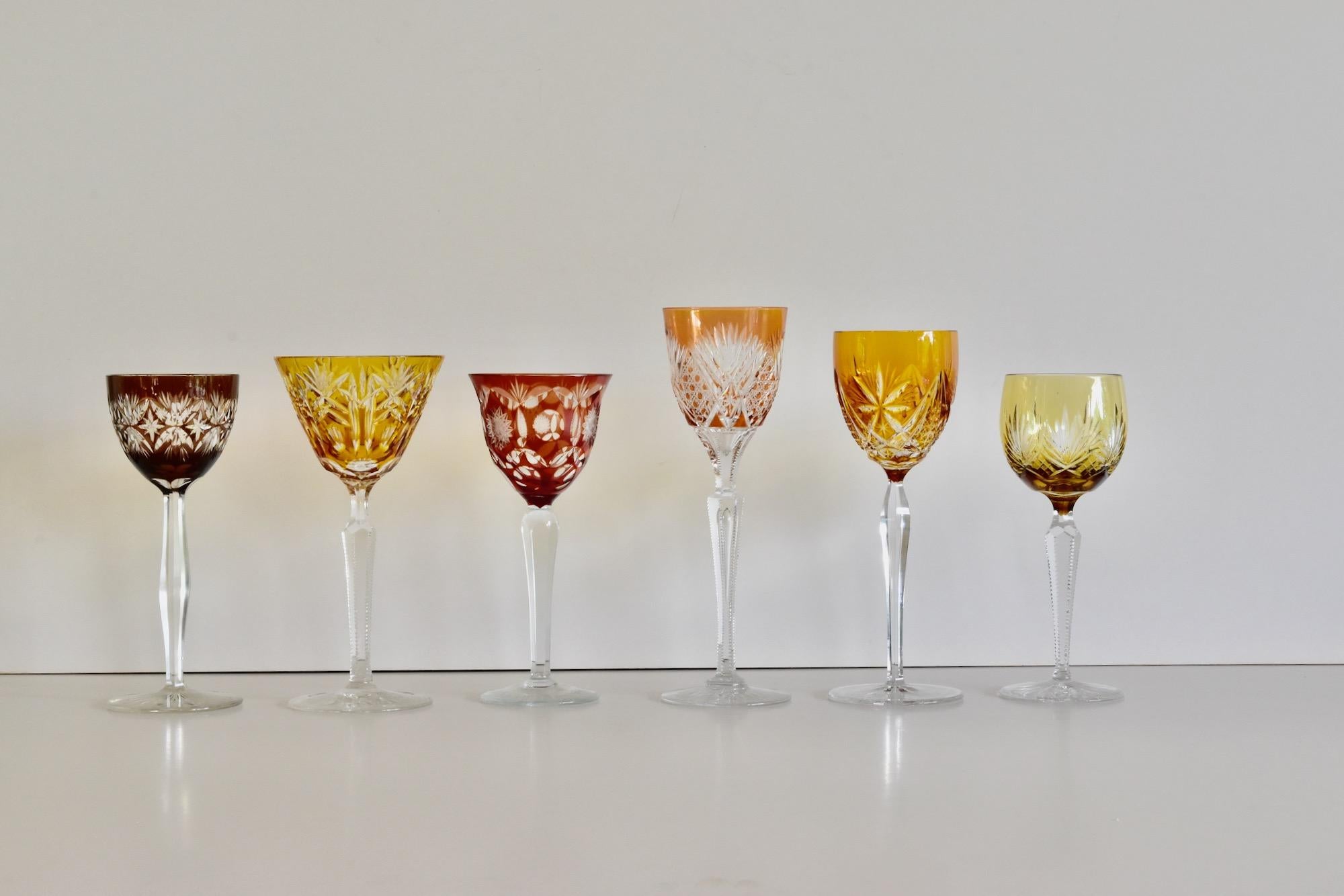 Set of 6 Bohemian Multicolored Antique Crystal Wine Glasses 7