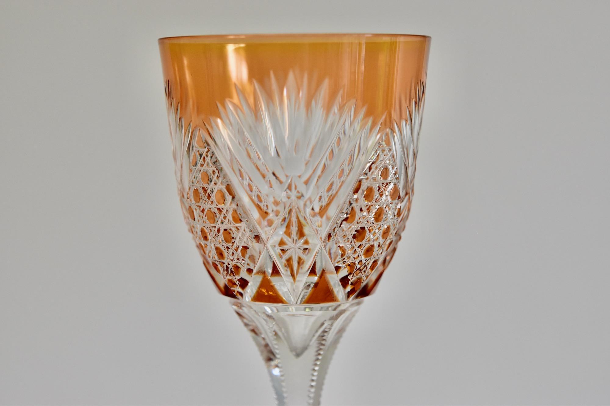 German Set of 6 Bohemian Multicolored Antique Crystal Wine Glasses
