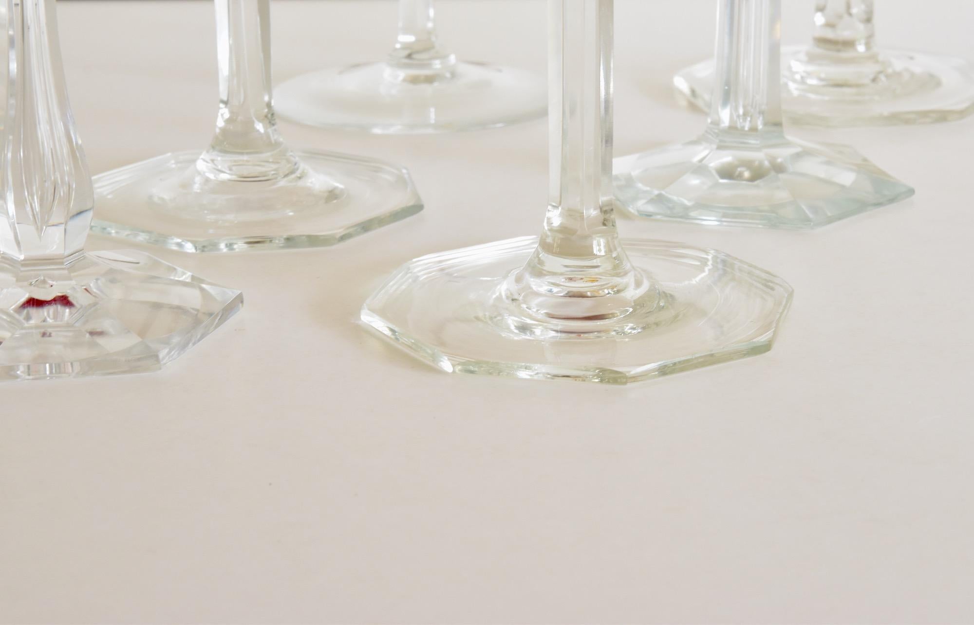 20th Century Set of 6 Bohemian Multicolored Antique Crystal Wine Glasses