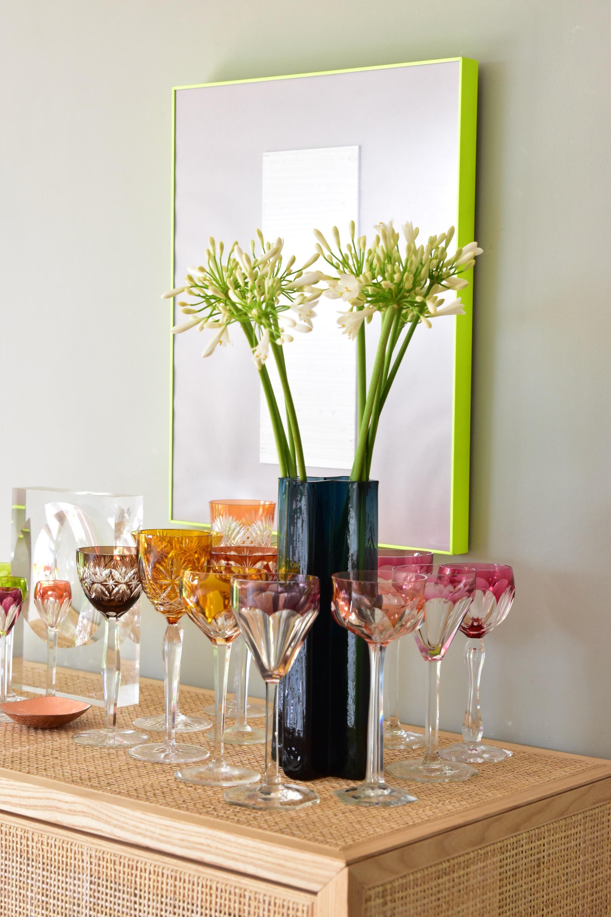 Set of 6 Bohemian Multicolored Antique Crystal Wine Glasses 1