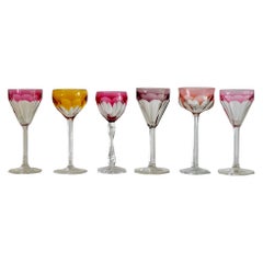 Set of 6 Bohemian Multicolored Antique Crystal Wine Glasses
