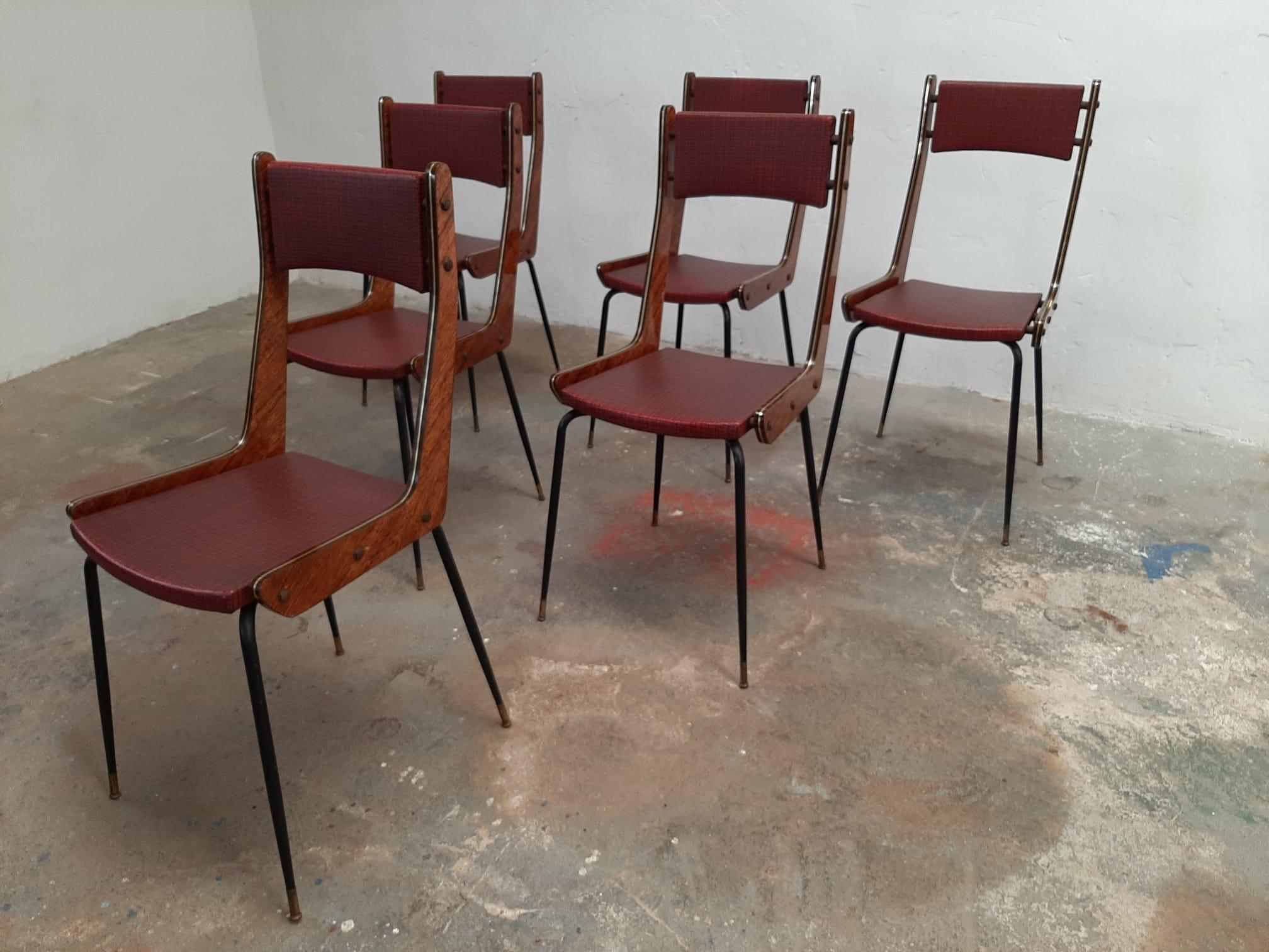 Italian Set of 6 Boomerang Chairs by Carlo Ratti, Italy, 1950s