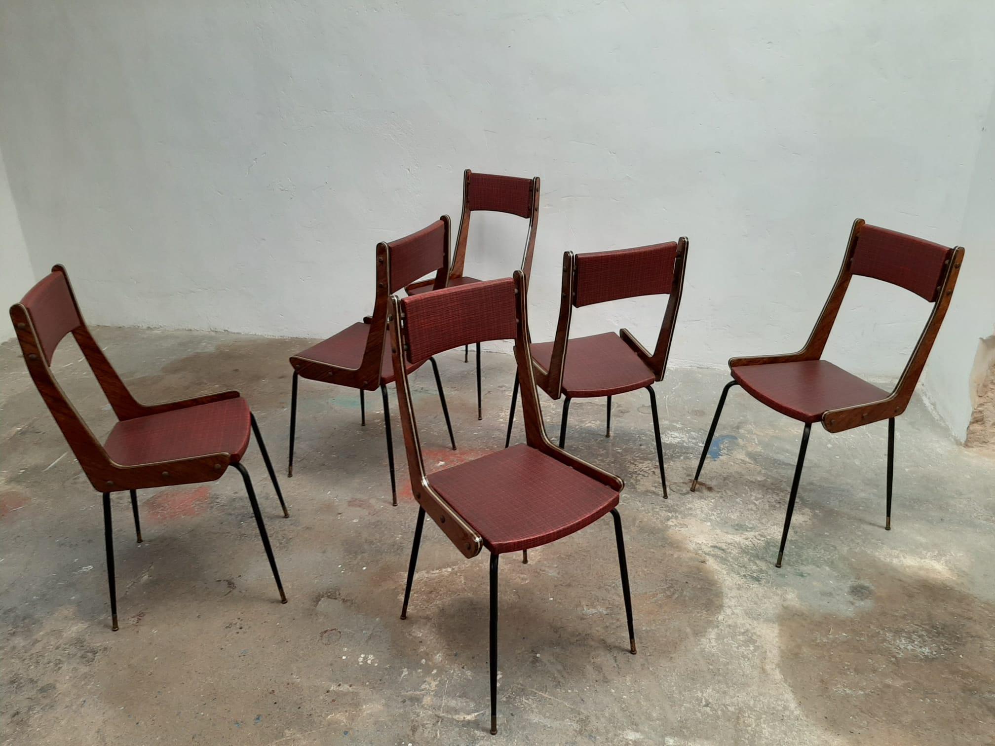 20th Century Set of 6 Boomerang Chairs by Carlo Ratti, Italy, 1950s