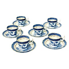 Set of 6 Booths 'Real Old Willow' Pattern Cups & Saucers with Gilt Accents