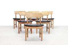 Set of 6 Borge Mogensen Model 3236 Black Leather Dining Chairs