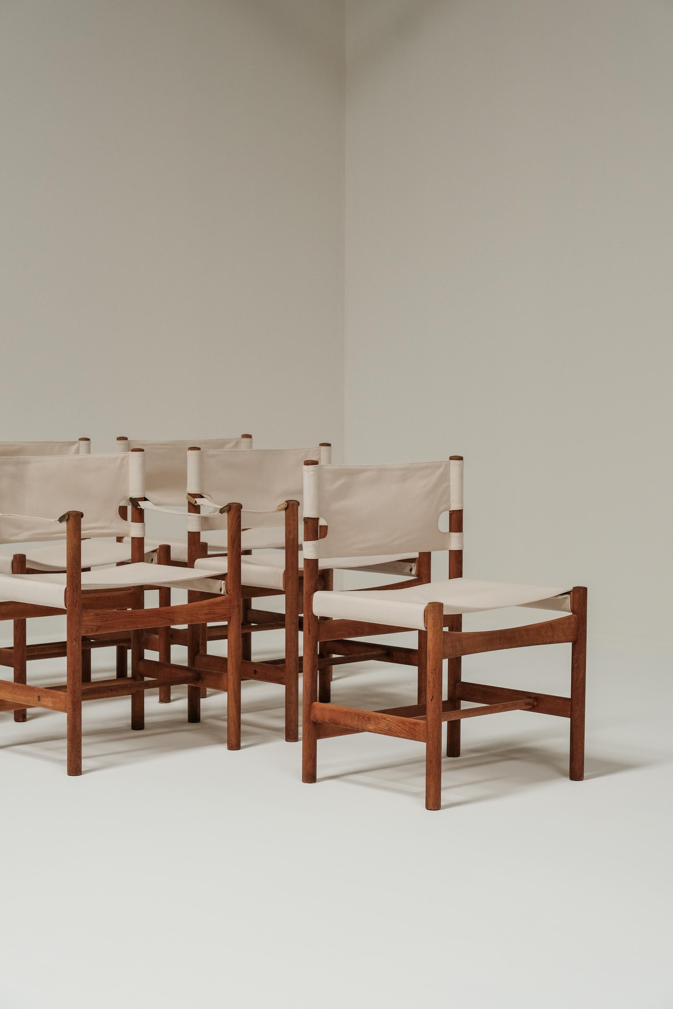 Mid-Century Modern Set of 6 Borge Mogensen Spanish/hunting chairs for Frederica Stolefabrik Denmark