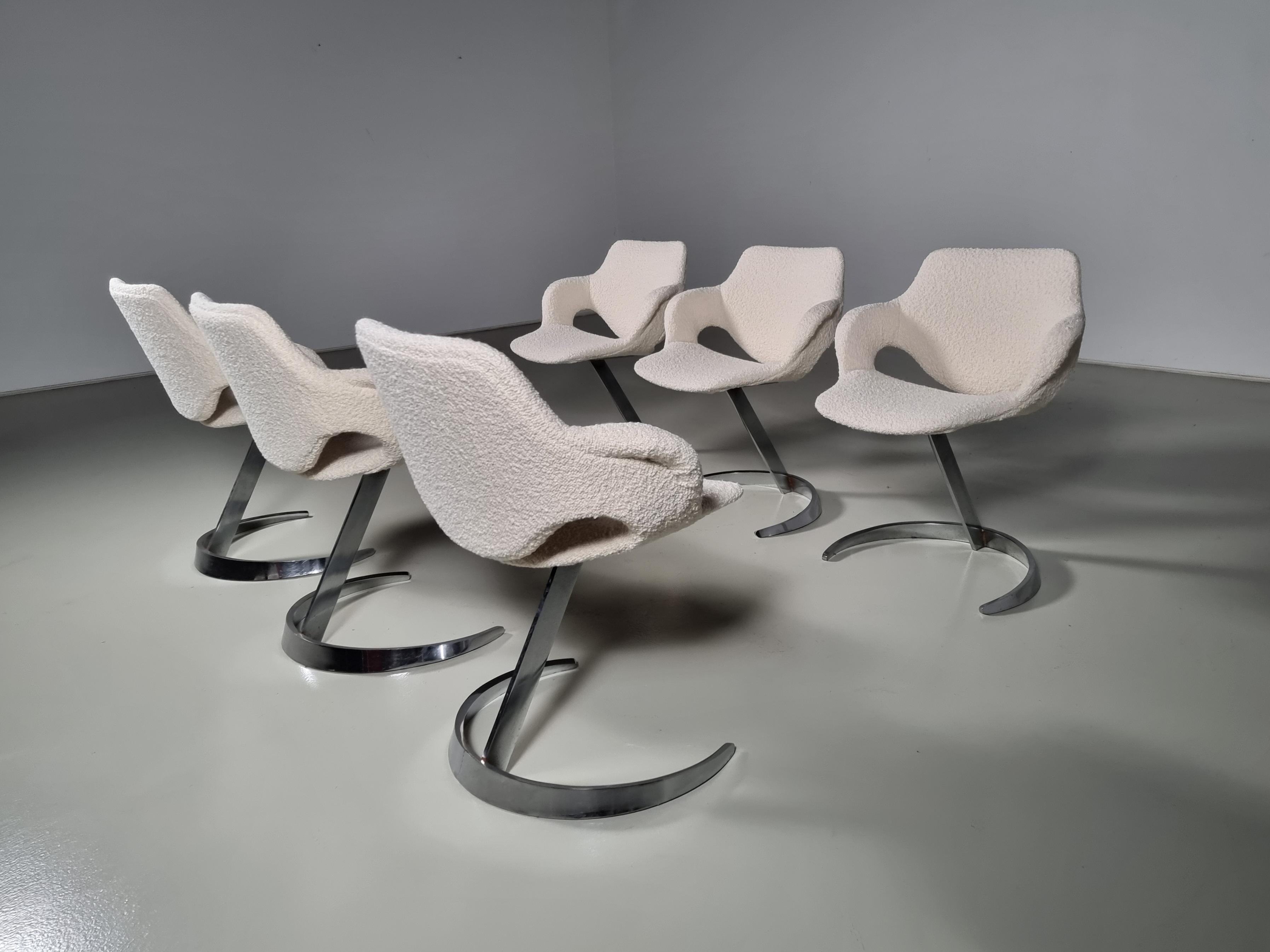 Space Age Set of 6 Boris Tabacoff Scimitar Chairs for 'Mobilier Modulaire Moderne' 'MMM'