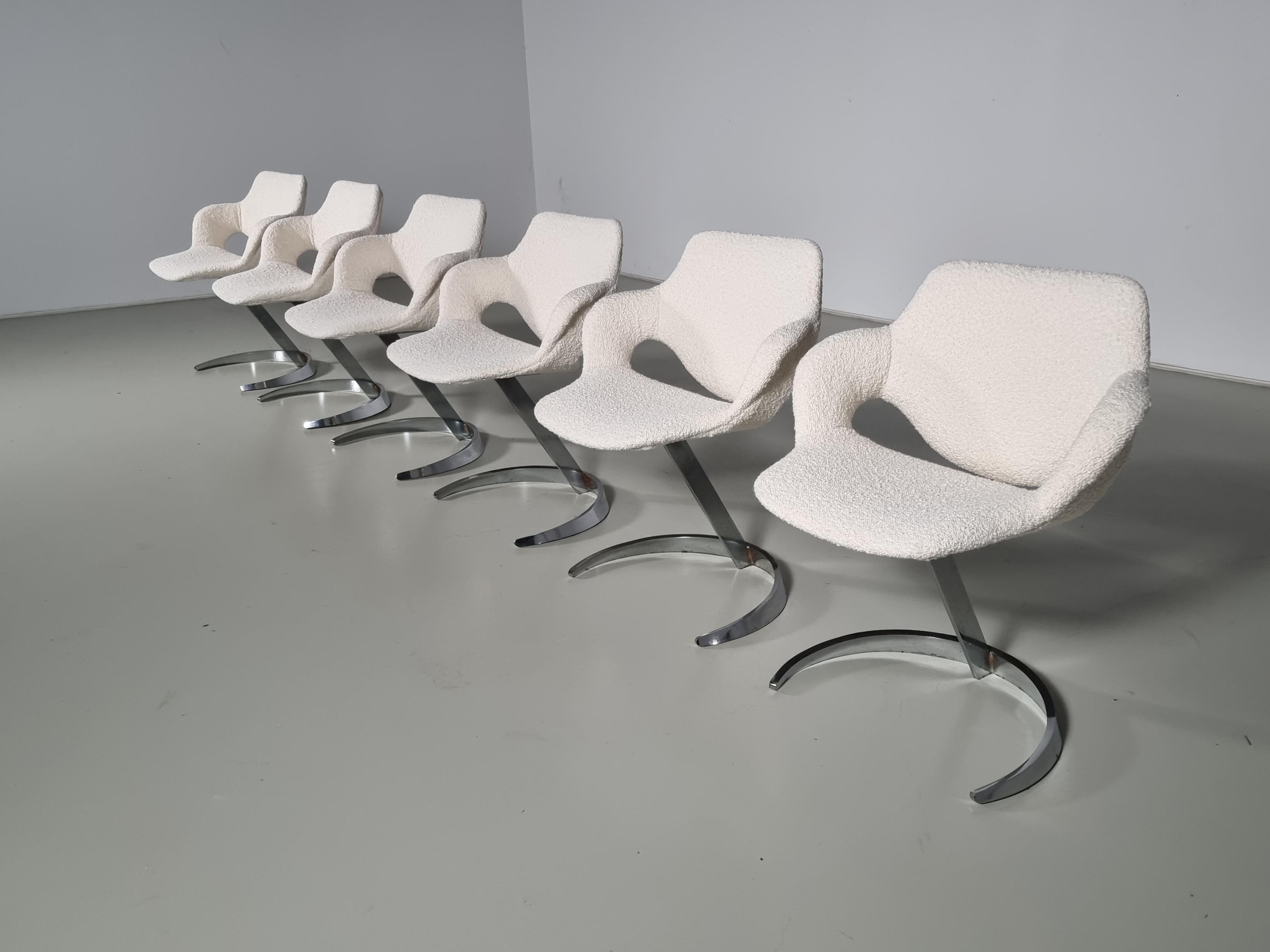 European Set of 6 Boris Tabacoff Scimitar Chairs for 'Mobilier Modulaire Moderne' 'MMM'