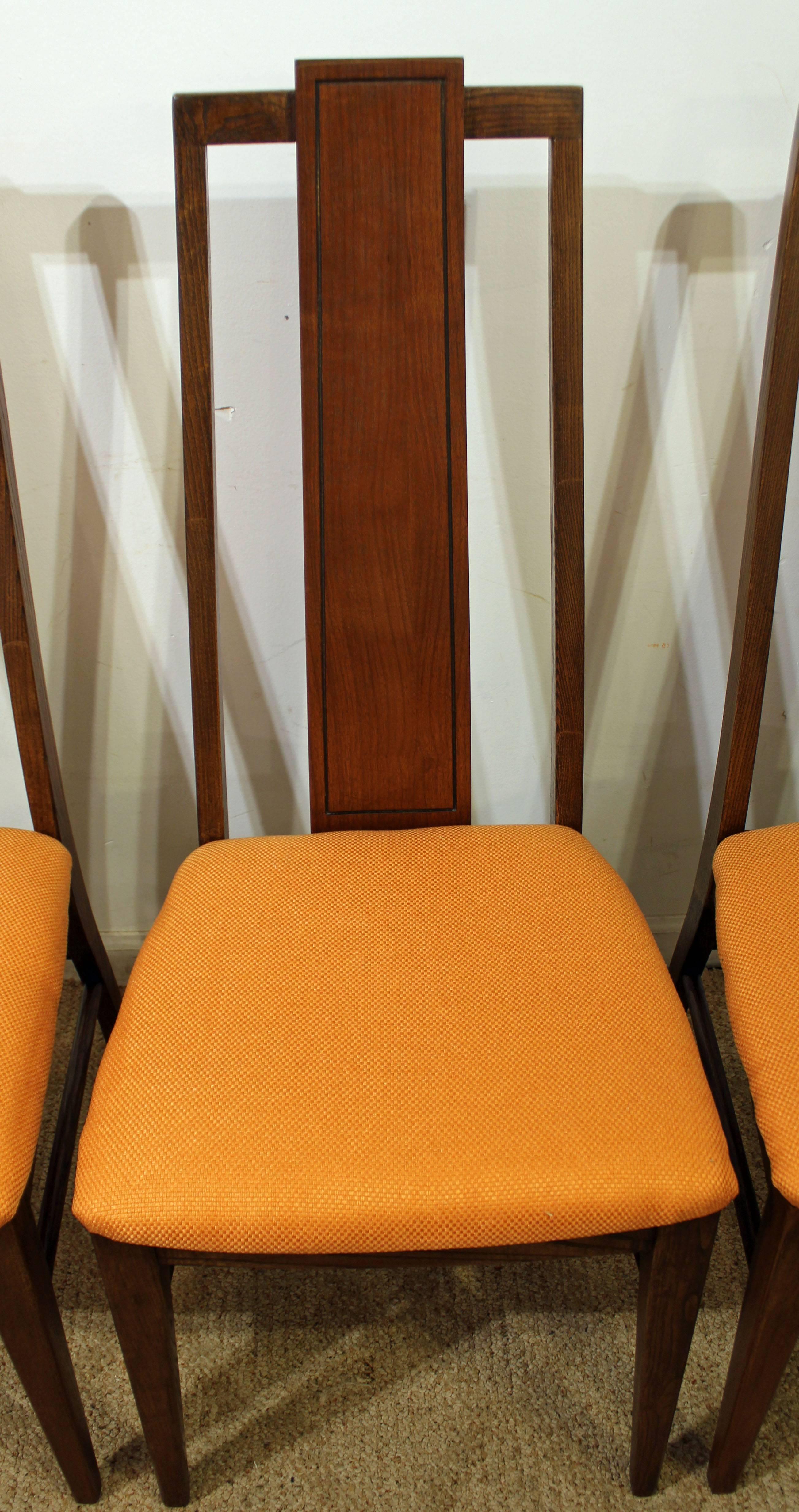 Mid-Century Modern Set of Six Brasilia Style Orange Walnut Dining Chairs
