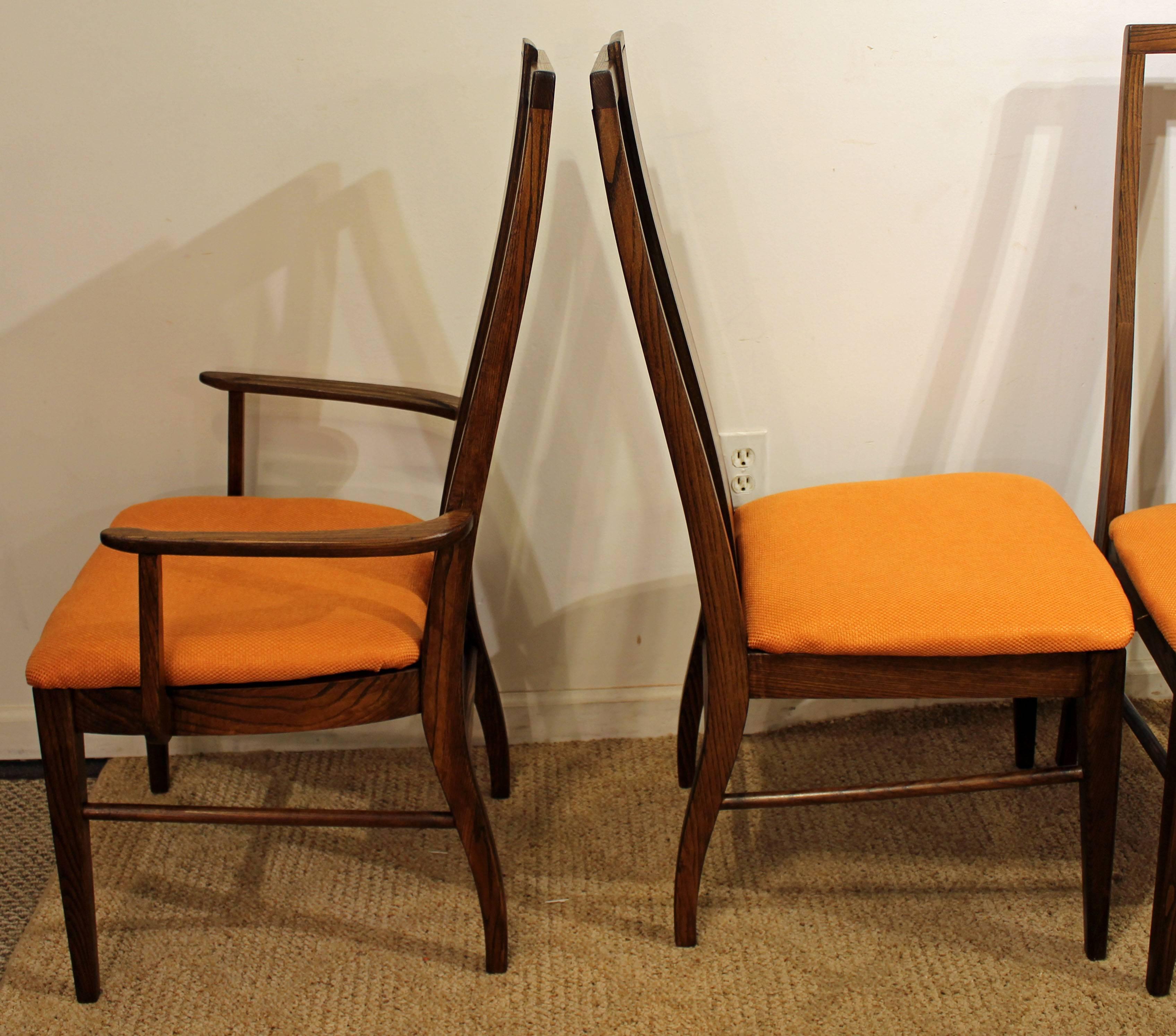 American Set of Six Brasilia Style Orange Walnut Dining Chairs