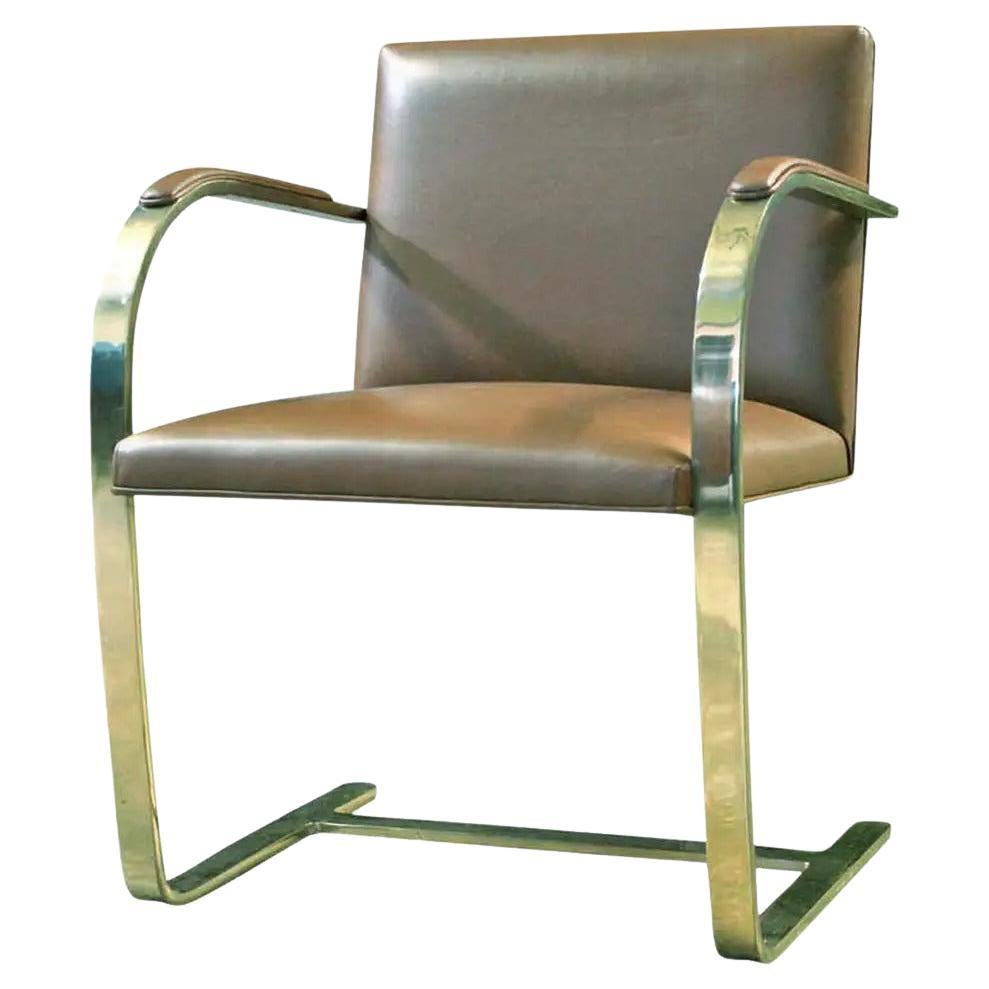 Single Brass Flat-Bar Brno Chairs by Mies Van Der Rohe