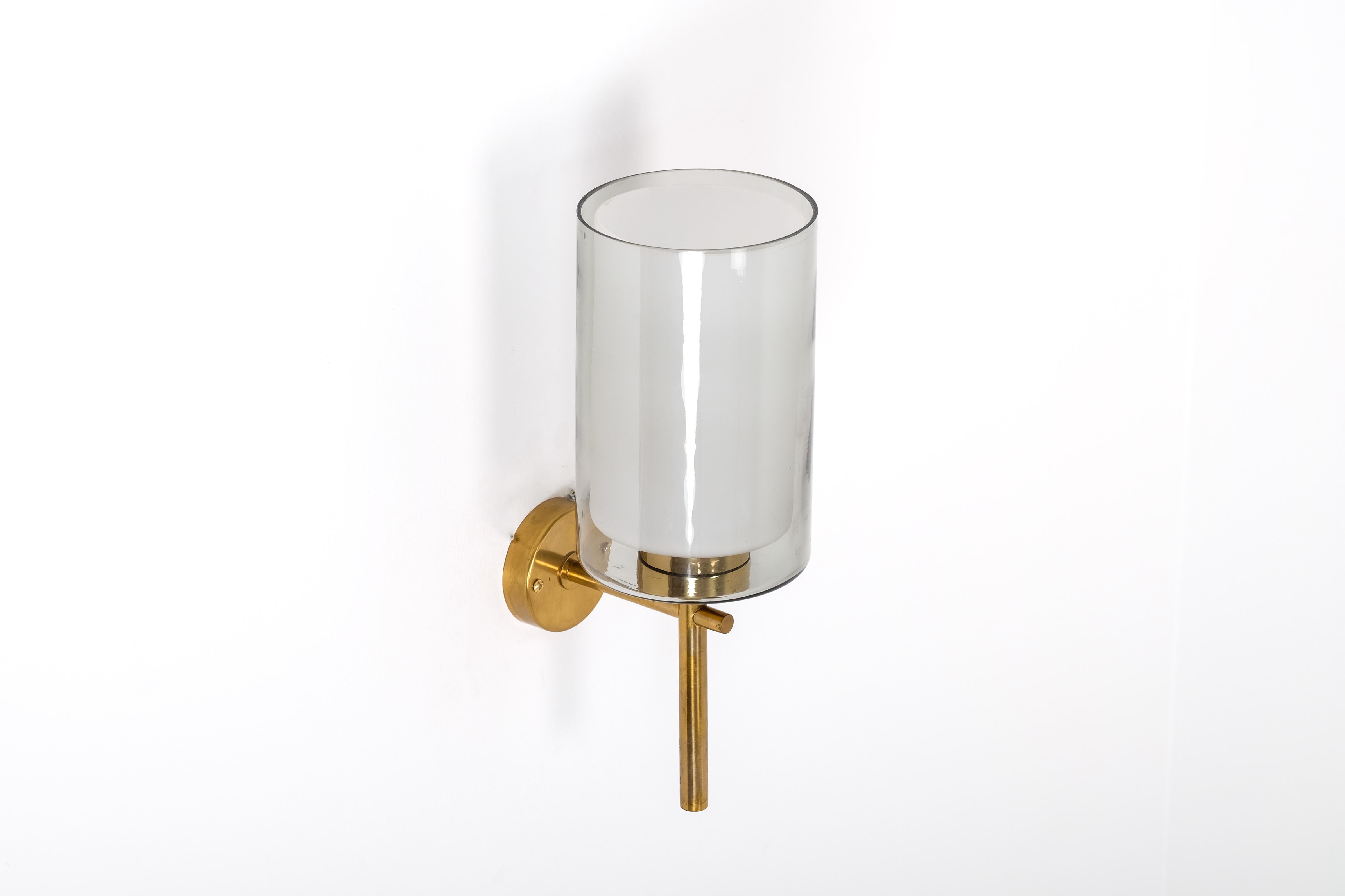 Swedish Set of 6 Brass & Glass wall lamps, Sweden, 1950s For Sale