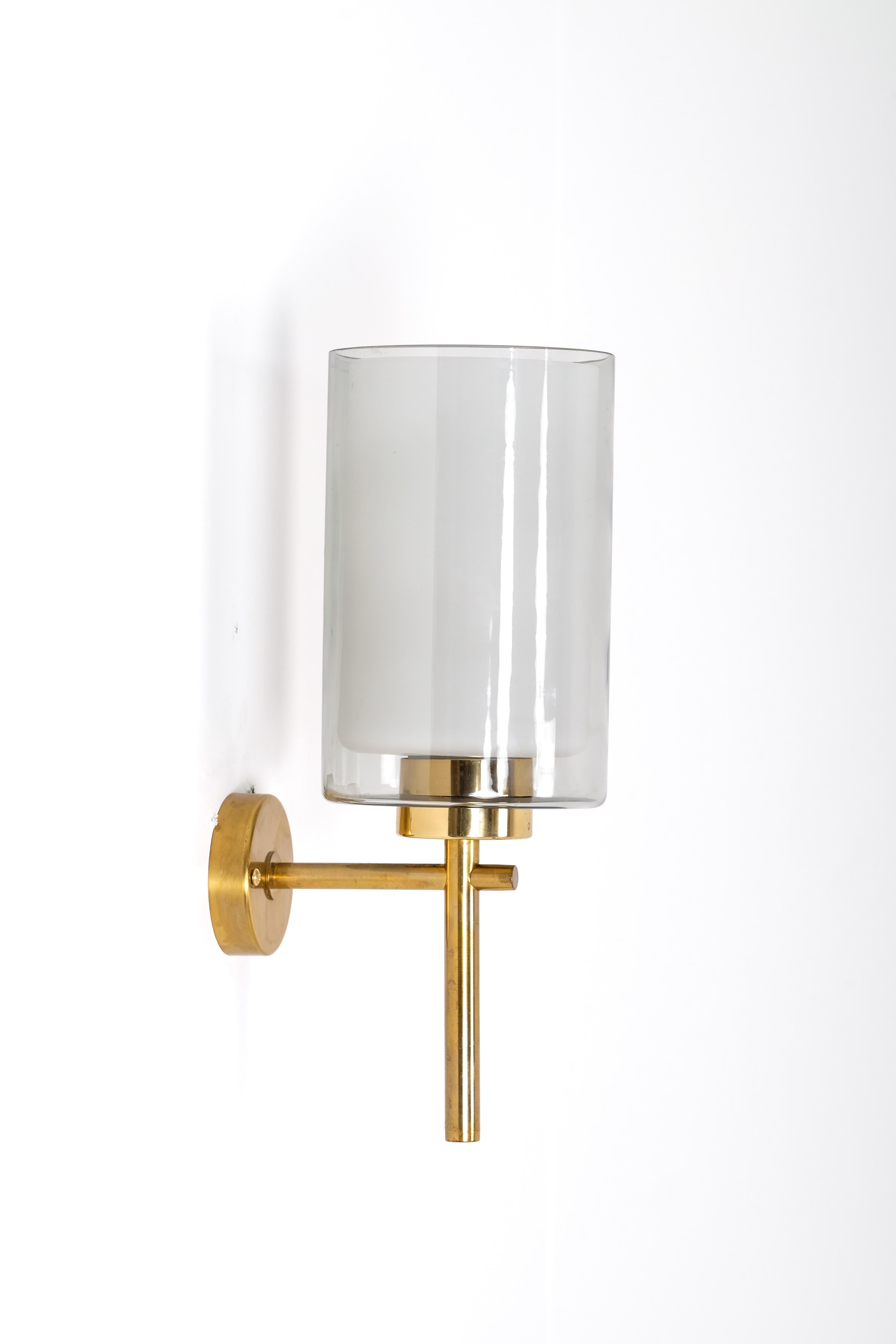Mid-20th Century Set of 6 Brass & Glass wall lamps, Sweden, 1950s For Sale