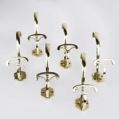 Set of 6 brass hat and coat hooks