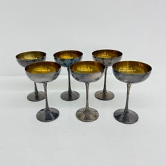 Set of 6 brass silver plated champagne coupes , 1970s Italy