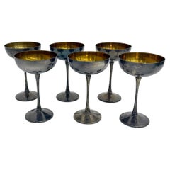Set of 6 brass silver plated champagne coupes , 1970s Italy