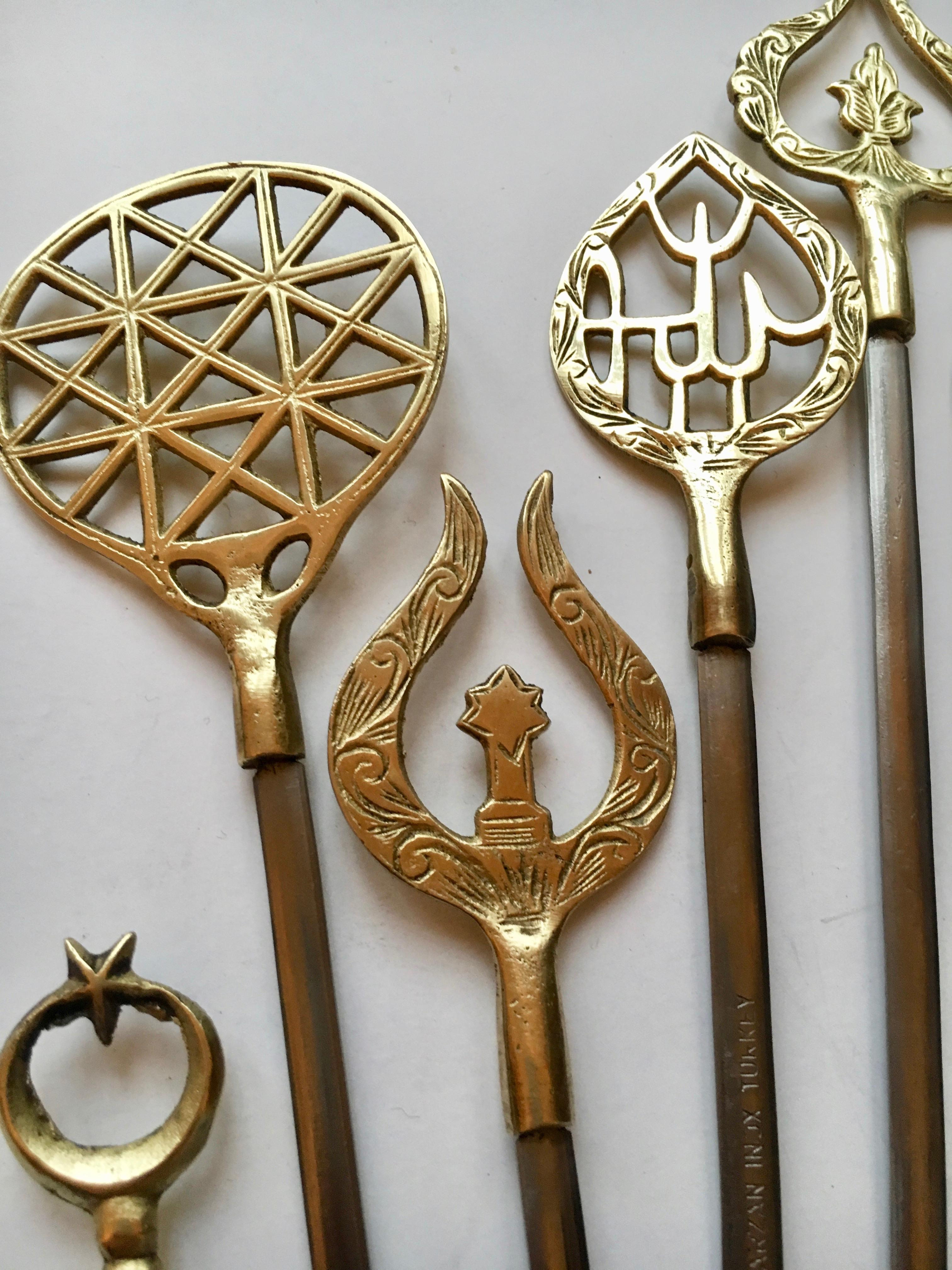 Mid-Century Modern Set of 6 Brass Skewers For Sale
