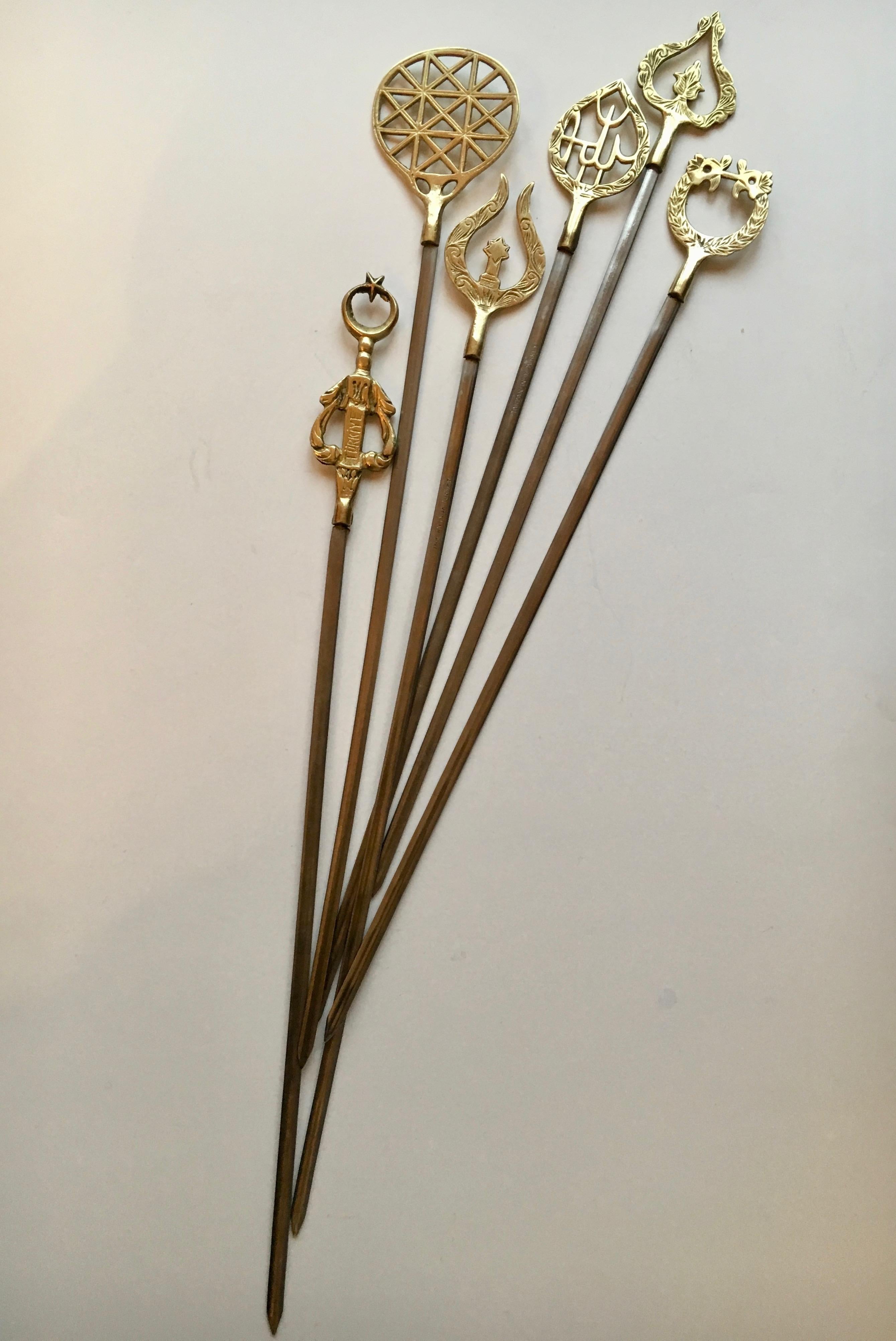 Set of 6 Brass Skewers In Good Condition For Sale In Los Angeles, CA
