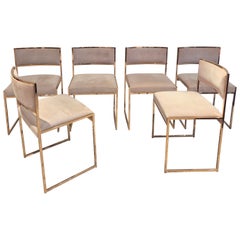Ensemble de 6 chaises de salle à manger Willy Rizzo en laiton et cuir d'origine, Italie