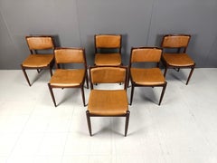 Ensemble de 6 chaises de salle à manger en cuir brésilien, 1970