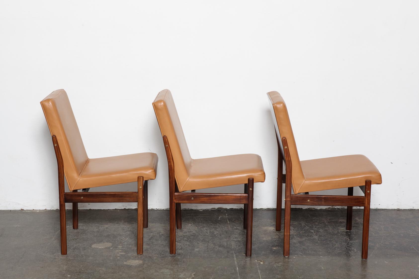 Mid-20th Century Set of 6 Jorge Zalszupin Brazilian Rosewood Bent Back Dining Chairs in Leather For Sale