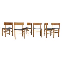 6 Stühle Børge Mogensen Oak Modell 3236 mit grauen gepolsterten Sitzen