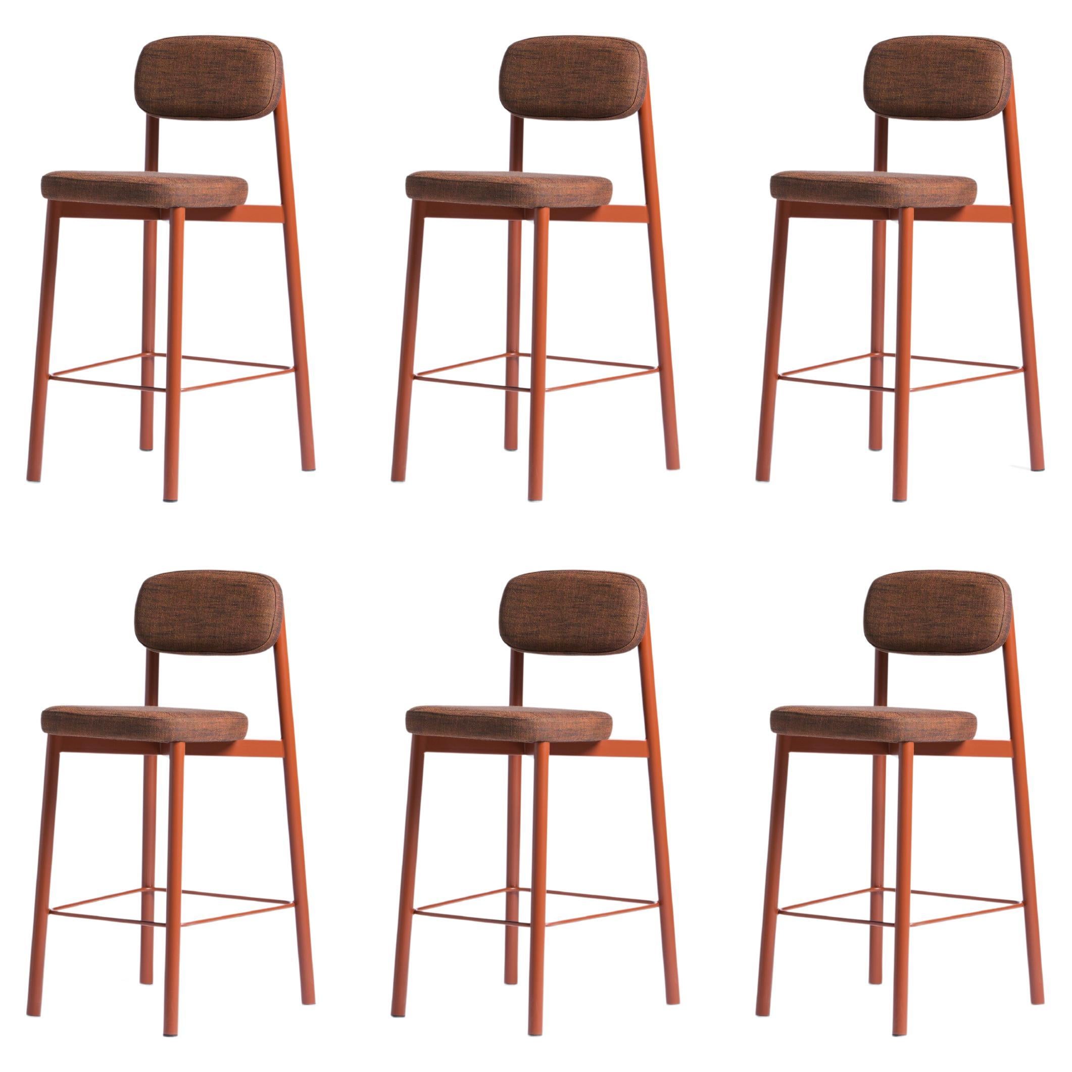 Ensemble de 6 chaises de comptoir 65 cm rouge brique de Kann Design en vente