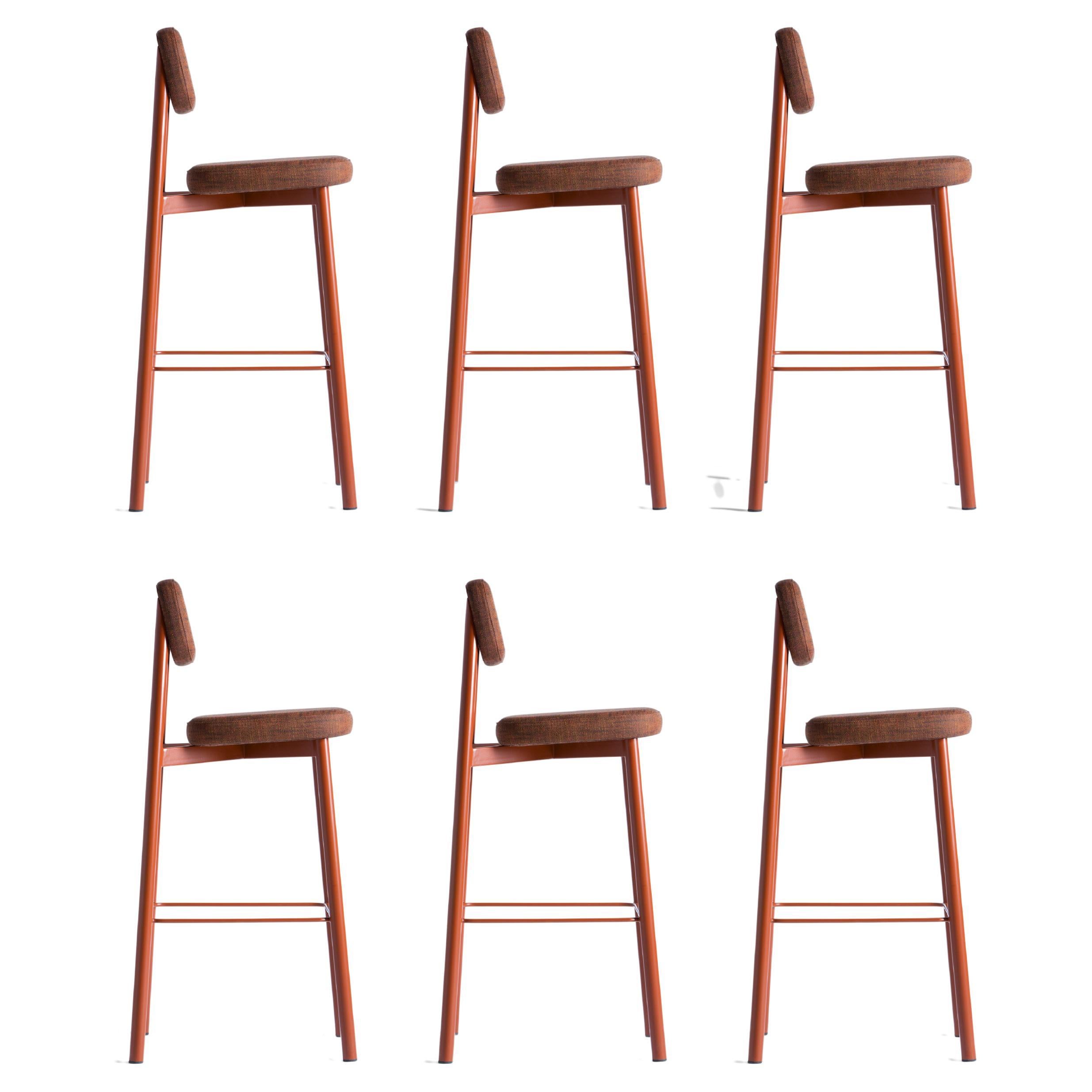 Set of 6 Brick Red Residence 75 Counter Chairs by Kann Design