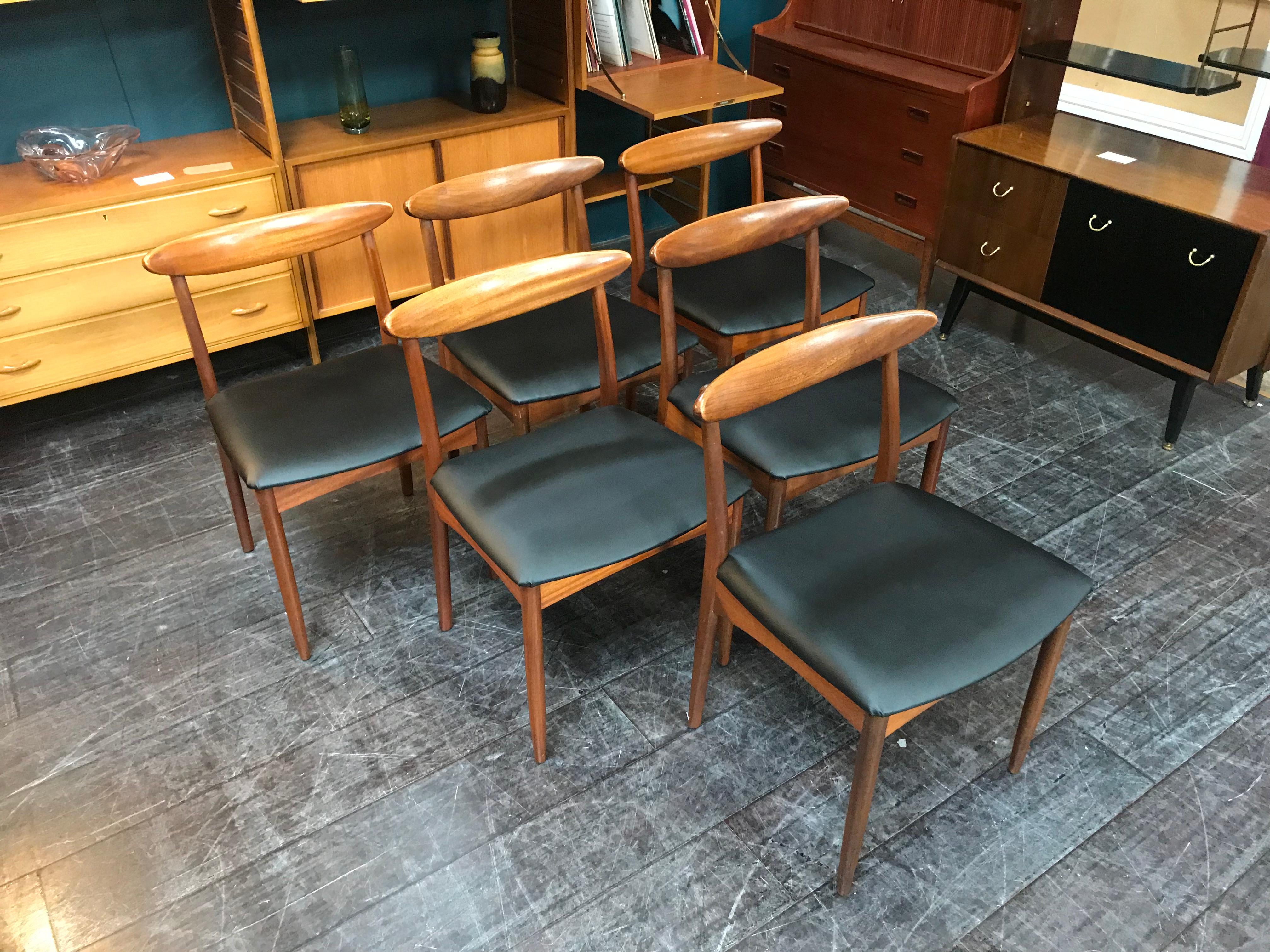 Mid-Century Modern Set of 6 British Midcentury Teak Dining Chairs by Greaves and Thomas For Sale